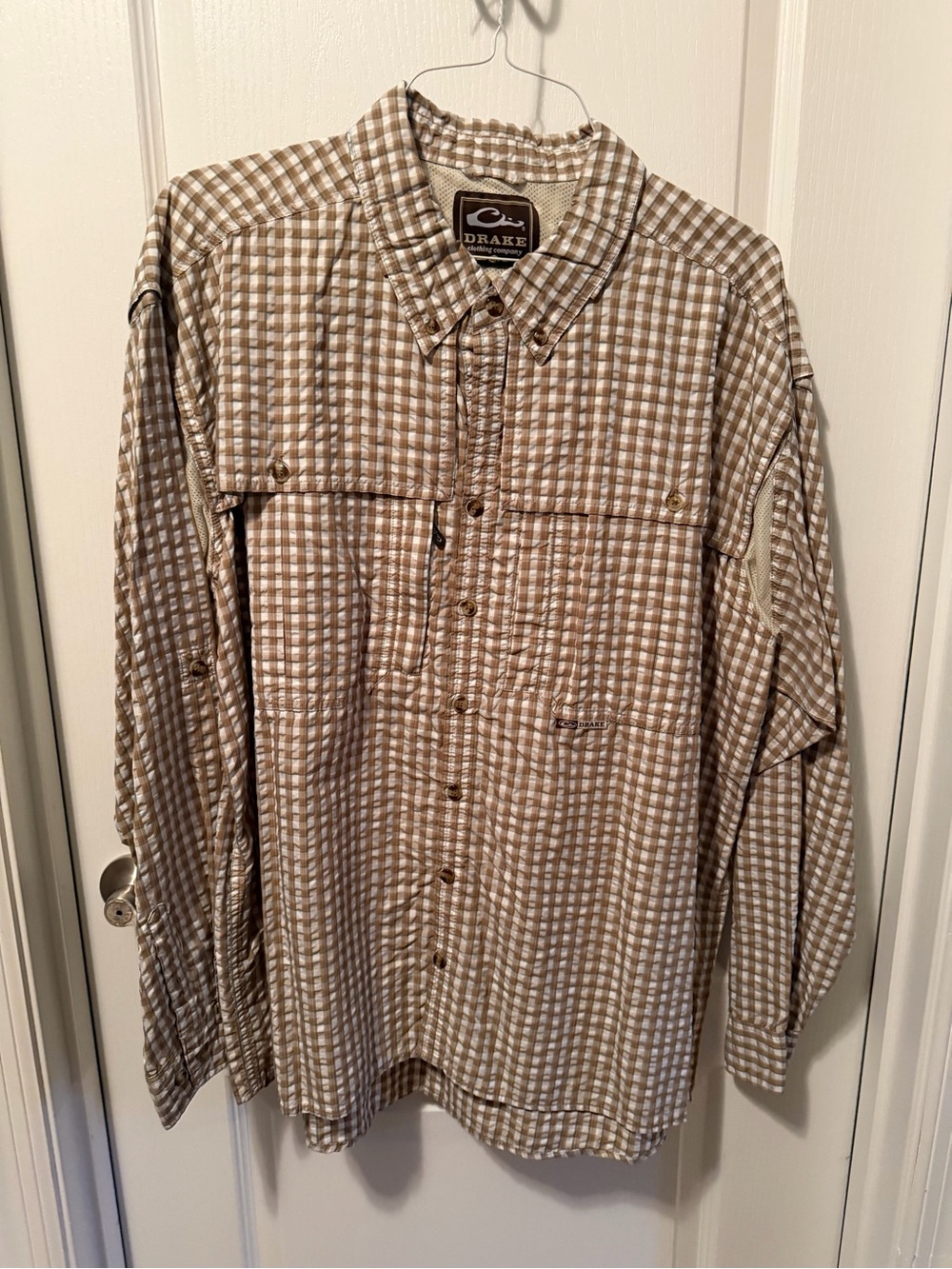 Drake Tan and White Plaid Button-Down Shirt